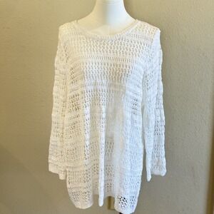 New Acrylic Tunic White Sz 2X Crochet Lace Open Knit Top Boho Beach Cottage Core